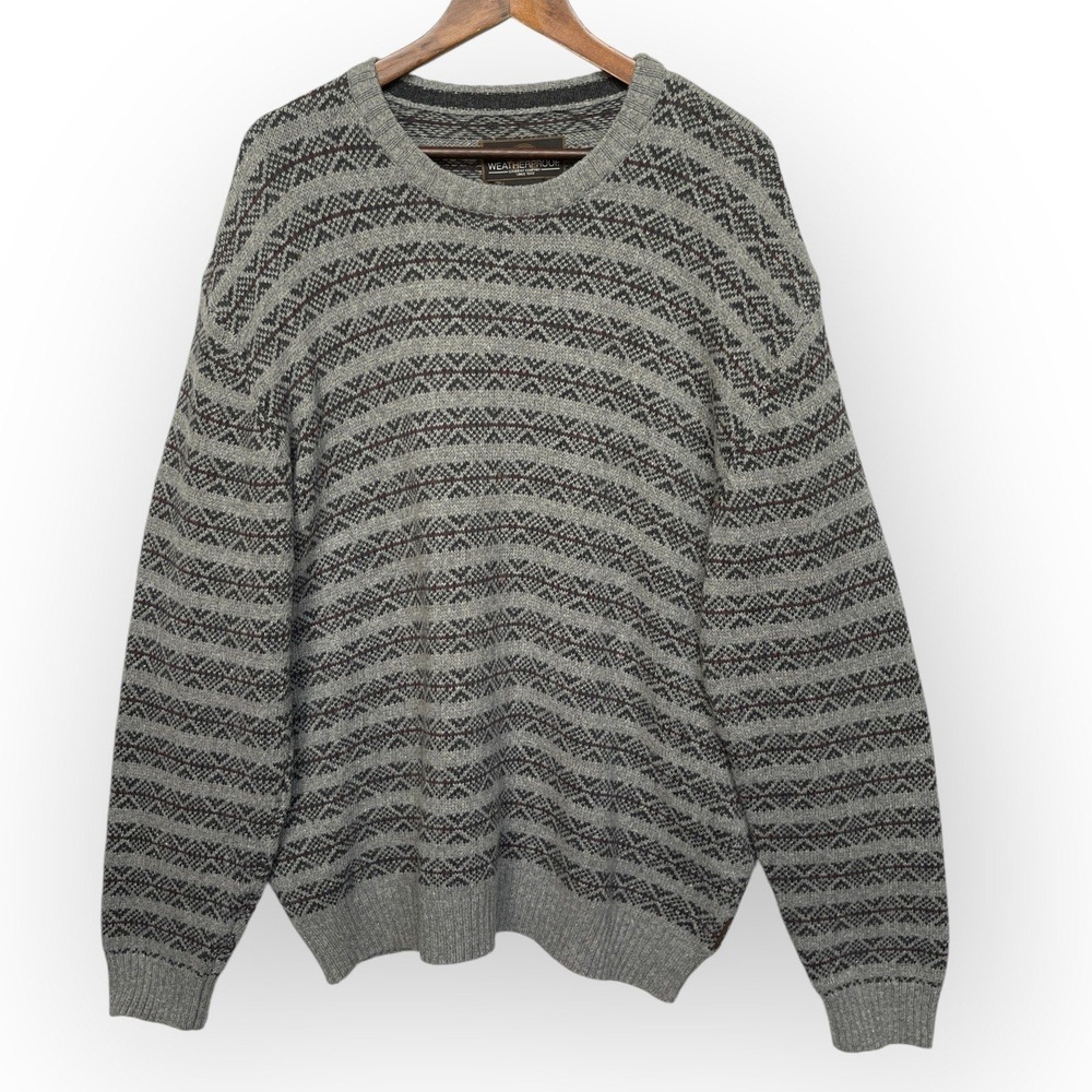 Weatherproof Mens XL Grey Fair Isle Lambswool Blend Crewneck Knit Sweater